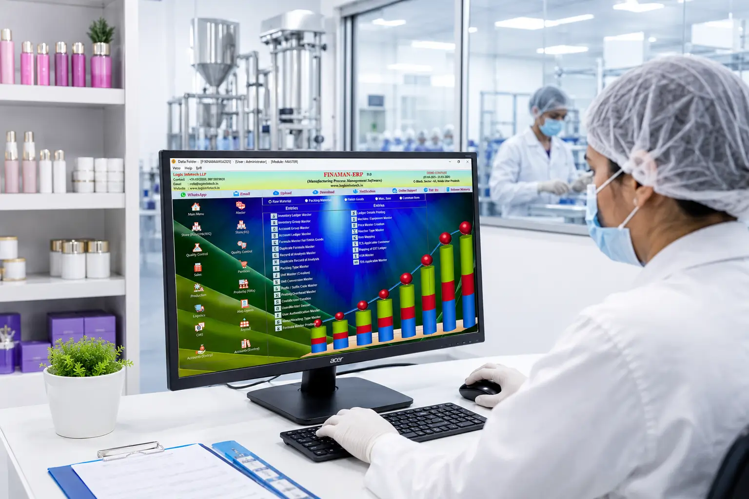 Manufacturing employee using FINAMAN ERP on the shop floor